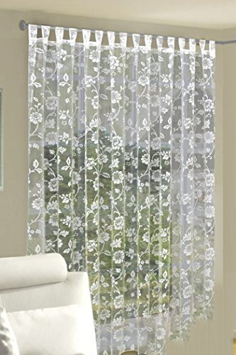 DecoKing 300x250 cm Gardine weiß Ecru Blumenmuster Blumen transparent Fensterdekoration Jaquard Schlaufenschal White