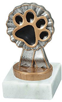 RaRu Hunde-Pokal (Pfote) mit Wunschgravur und Resin-Klebefigur