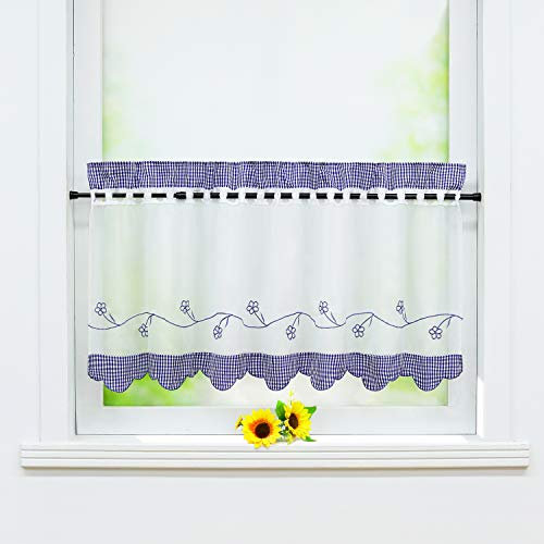 Joyswahl Scheibengardine mit Landhausstil Bistrogardine Stangendurchzug »Helene« Landhaus blickdichte Gardine Stores HxB 45x90cm Blau 1er Pack