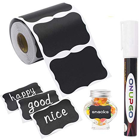 ONUPGO Chalkboard Labels-180pcs Waterproof Reusable Blackboard Stickers with 1 Liquid Chalk Marker for Mason Jars, Parties Decoration, Craft Rooms, Weddings, Storage, Organize Your Home & Kitchen