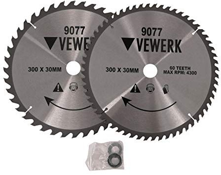 Vewerk 300mm x 30mm TCT Circular Saw Blade 40T & 60T Pk of 2 fits Bosch Makita 9077