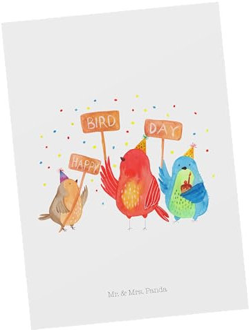 Mr. & Mrs. Panda Grußkarte Happy Birdday - Geschenk, Vögel, Postkarte, Fotokarte, Kuchen, Geburtstag, Ansichtskarte, Ansichtskarten, Geschenke, Postkarten, Torte, Kerze