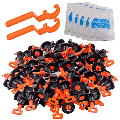 Fliesen-Nivelliersystem-Set mit 100 Fliesen-Nivellierer-Abstandshaltern und 4 Spezialschlüsseln und 500 Stück 2 mm Fliesen-Abstandshalter
