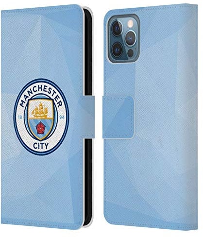 Head Case Designs Officially Licensed Manchester City Man City FC Blue Full Colour Badge Geometric Leather Wallet Case Compatible With Apple iPhone 12 / iPhone 12 Pro