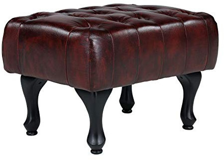 Woodkings® Chesterfield Pittsfield Hocker Echtleder antik rot Polstermöbel Designhocker Federkern Unikat Herrenzimmer englisches Leder Stilhocker