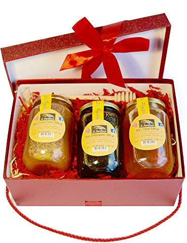 Le panier du gourmand - miel toutes fleurs + châtaignier + tilleul (3x 500g) + cuillère en bois offerte