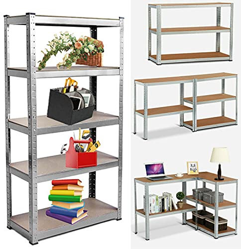 Jupitor Shelving Units Storage Garage: 5 Tier 150cm x 75cm x 30cm Multipurpose Heavy Duty (175KG Per Shelf) 875KG Capacity Racking Shelves for Warehouse Shed Office Greenhouse Gal