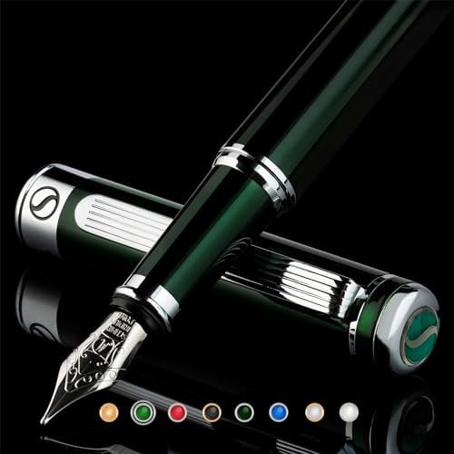 Scriveiner Füller Grün - britisches Renngrün, toller Luxus Füllfederhalter, Chromausführung, medium Schmidtfeder, bestes Schreib-Geschenkset für Mann & Frau, Profi, Chef, Büro, Schreibgeräte Green