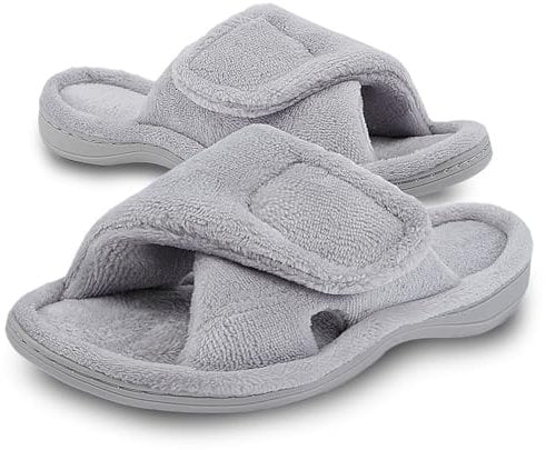 Git-up Pantofole da Donna in memory foam Supporto Arco per l'arco regolabile con gancio e passante Ciabatte per diabetici Punta Aperta da Casa Pantofole Interno Esterno Grigio 9.5/10.5