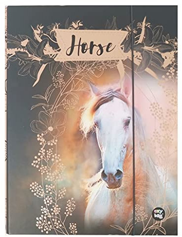 süßes Pferde Motiv laminiert - hochwertige Sammelbox/Heftebox/Zeichenboxe/Dokumentendosier mit Gummizug/Gummiband (Pferd 1A)