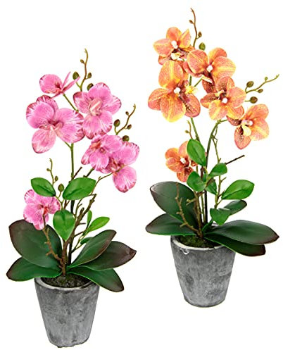 Kunstblume Schmetterling Orchidee mit Blätter und Luftwurzeln im Topf aus Keramik Künstliche Blume Kunstorchidee Phalaenopsis mit Übertopf Kunstpflanze Hochzeit Deko Seidenblume Real Touch Blüte