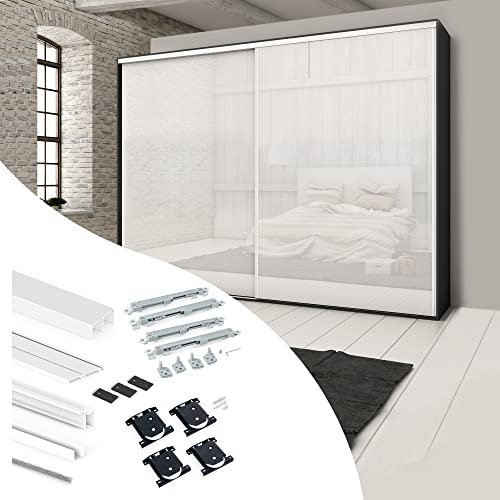 Emuca - Système Coulissant pour armoires, 2 Portes avec profils Wave, épaisseur 16mm, Fermeture amortie, Panneaux Non incluses, Peint en Blanc