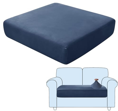 SHUOJIA Sofa-Sitzkissenbezüge, Sofakissen-Bezüge Stretch-Samt,Sitzkissenschutz,Couchkissen-Bezüge Ersatz Für Individuelle Kissen Mit Elastischem Stoff (Navy Blue,2-Seater)