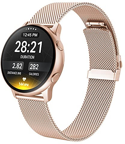 Tuocal Metal Strap compatible with Samsung Galaxy Watch 3 41mm / Active 40mm / Active 2 44mm / Galaxy Watch 42mm, 20mm Stainless Steel Mesh Adjustable Replacement Strap for Women Mmen, Rose Gold