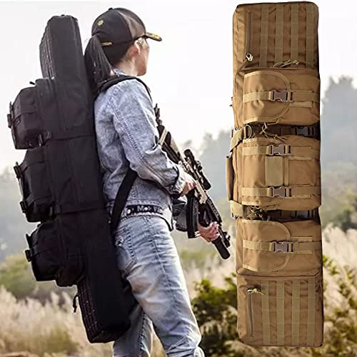 XVBVS Étui à Fusil Double Long, Sac à Dos Souple pour Fusil pour Tir de Chasse, Sac à Fusil Tactique Étui de Transport pour Arme à Feu avec Rangement pour Pistolet- Brown|| 118cm