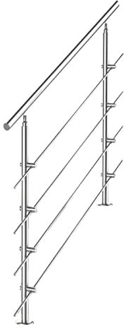 Tubiaz Corrimano in acciaio inox, ringhiera per scale, parapetto, balcone, 160 cm, con 4 barre trasversali Ø 42 mm, per interni ed esterni