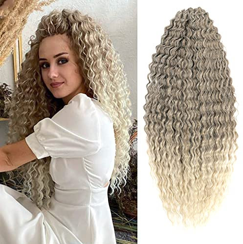 YEESHEDO 3 Packungen 22 Zoll Häkelzöpfe Haar, Brauner Mix blond Haare häkeln lockig, Crochet Braids Hair Ocean Wave Crochet Hair Curly, Deep Wave Hair Haarverlängerungen für Frauen Mädchen