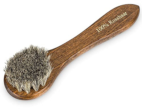 PREMYO Brosse Palot en CRIN de Cheval Gris Rond - Optimale Application de Cirage pour Chaussures en Cuir