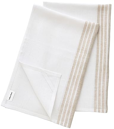 Solino Home Küchentücher, 100 % Leinen, 43,2 x 66 cm, Naturstreifen, 2