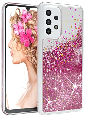 EAZY CASE Hülle kompatibel mit Samsung Galaxy A33 (5G) Schutzhülle mit Flüssig-Glitzer, Handyhülle, Schutzhülle, Back Cover mit Glitter Flüssigkeit, TPU/Silikon, Transparent/Durchsichtig, Pink