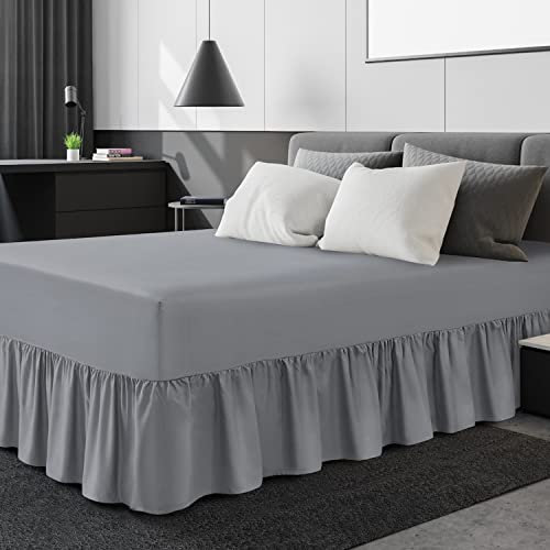 Linen Home Extra tiefes Spannbetttuch mit Rüschen, Volant, für Doppelbett, Volant, Mikrofaser, weich gebürstet, pflegeleicht, bügelfrei (Doppelbett, Grau)