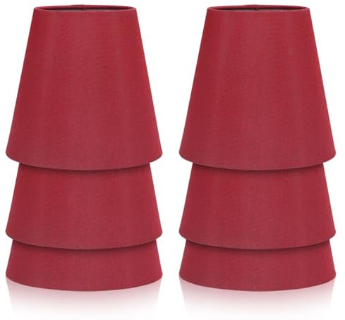 Cyrank Rot Kleine Lampenschirm, Lampenschirm für Tischlampe, Stoff E14 Kronleuchter Lampenschirme, 6 Stück Lampshade, Moderner Lampenschirm, Pendelleuchte, für Tisch, Boden, Wandlampen(Weinrot)