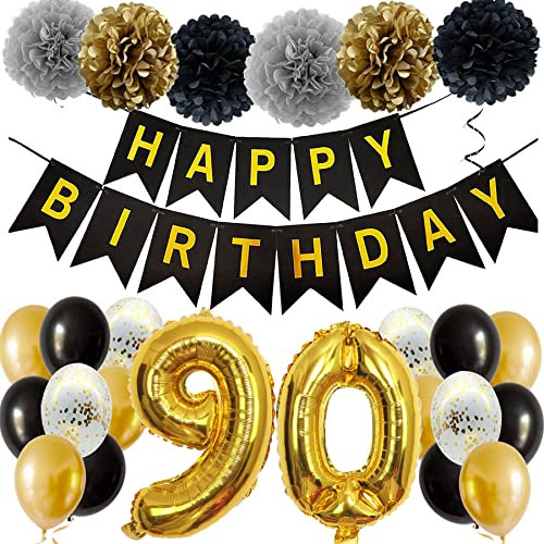 Feelairy Ballons 90. Geburtstag Deko Männer Frauen, Schwarz Gold Geburtstagsdeko 90 Jahre Mann Frau, Happy Birthday Deko Konfetti Luftballons Deko 90 Geburtstag Mann 90 Geburtstag Deko Frauen