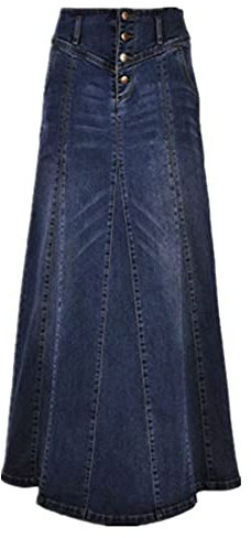 Jeansrock Damen Bodenlanges Kleid Frühling Herbst Damen Nähgarn, navy, 5X-Groß