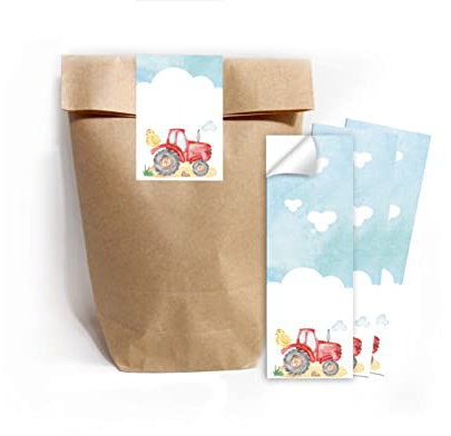 12 Geschenktüten (Natur) + 12 Aufkleber Bauernhof für Mitgebsel Gastgeschenk beim Kindergeburtstag Mädchen und Jungen