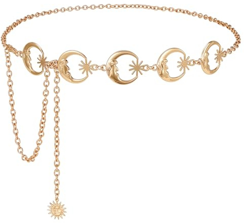 WERFORU Damen Gürtel Mode Taillengürtel Metall Kettengürtel Verstellbare Taillenkette Hüftkette für Kleider