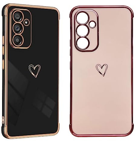 DSOIYIC 2 Stück für Samsung Galaxy A54 5G Hülle Herz, Handyhülle Samsung A54 Silikon Mädchen Liebe Galvanisierte Schutzhülle Stoßfest Case Dünn mit Kameraschutz - Schwarz & Rosa