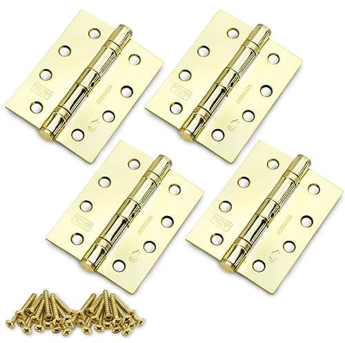 Bwintech 2 Pairs 100 x 75 x 2.7mm (4 inch) Brass Plated Hinge, Steel Fireproof Inner Door Hinge, Square Corners, Ball Bearing Hinge Used in Residential and Commercial Buildings