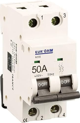 EUR'OHM Disjoncteur bipolaire courbe C connexion vis haut/bas - IP20/IK02 50A 4,5kA - Matériel électrique