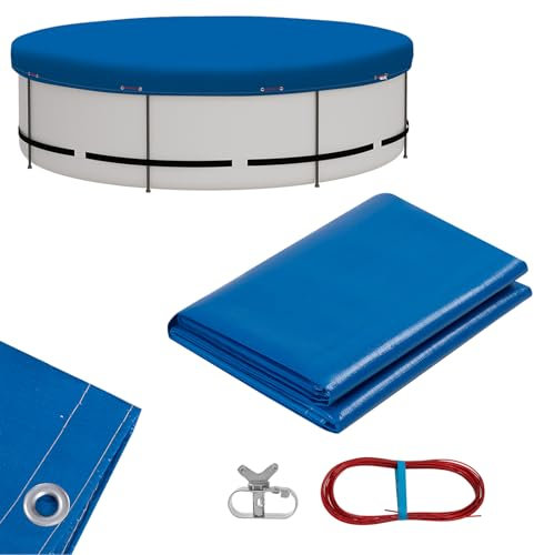 WOLTU Cobertor Piscina Redonda Ø 560 cm, Cubierta para Piscina Invierno de PE 200g/m², para Piscinas de Ø 480-500 cm, Lona Impermeable y Opaco con Ojas y Cuerda de Fijación, Azul