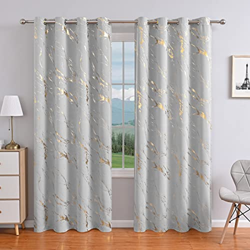 Delien Gardinen Blickdichte mit Ösen Gardinenschals Modern Verdunkelung Vorhang Wohnzimmer Ösenschals »Marmor« Fenster Gardinen mit Gold- und Silberdruck 1 St. Grau,BxH 140x225cm