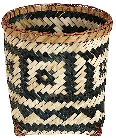 Rattan Waste Basket Bamboo Woven Waste Basket, Woven Storage Baskets, Round Trash Can, Rustic Wicker Garbage Bin Container, Rattan Wastebasket for Home Office Wicker Trash can