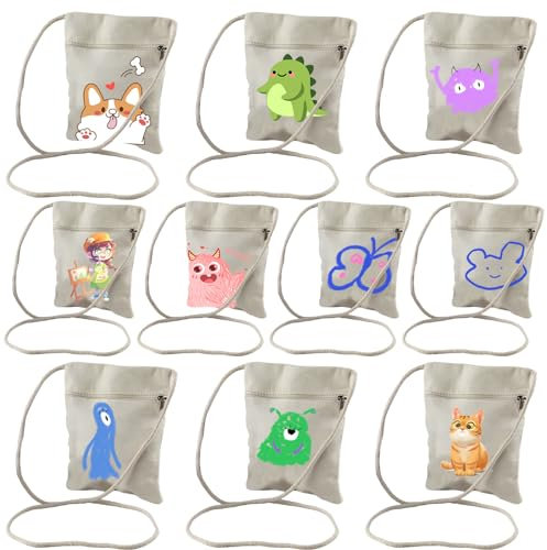 Acboor 10 Stück malbare Stofftaschen für Kinder, 17 x 13 cm, DIY-Set für Geburtstage und Schule