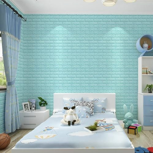 3D Tapete Wandpaneele Selbstklebend Ziegelstein Wasserdicht Wandaufkleber Tapete Wandpaneele selbstklebend Moderne Wandverkleidung in Steinoptik schnelle & leichte Montage (10Stück, Türkis)