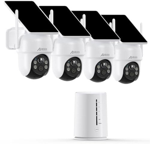 ANRAN Solar Security Cameras Wireless Outdoor, 4MP FHD Battery Powered Home Security System, 4-Cam Kit with Integrated Solar Panel, 2-Way Audio, Color Night Vision, 64G Local Storage, No Monthly Fee