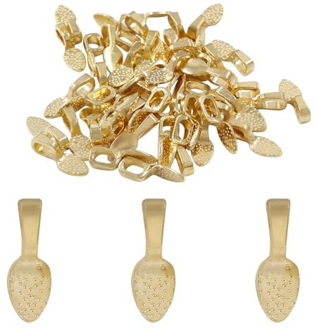 Coufce 100pcs Spoon Pendant Bail, Necklace Pendant Bail Jewelry Hardware Bails,Glue On Bails for Jewelry Making(Gold)