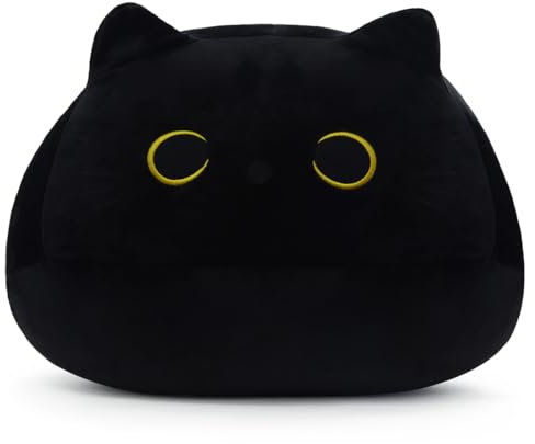 SNOWOLF Cuscino in peluche a forma di gatto, peluche Kawaii, super morbido, per ragazze e ragazzi, regalo di compleanno (30 cm, nero)