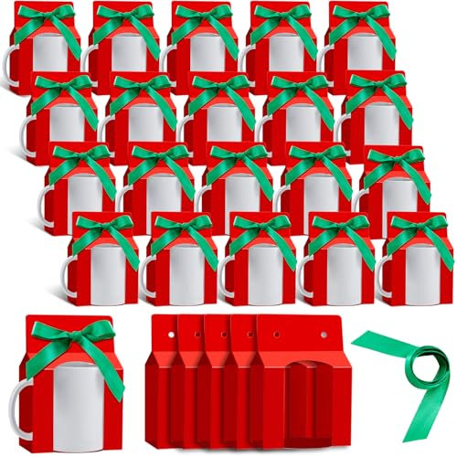 Kosiz Tassen-Boxen, Sublimationsdruck, Kaffeetassen, Geschenktüten mit Sichtfenster, Aufbewahrungsbox für Versand, Verkauf, Weihnachten, Geschenkverpackung (für 325 ml Tasse, Rot, Grün)