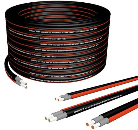 Germany B.e.s.t Solar-Kabel Duplex 6 mm 2 PV-Kabel 6 mm 2 TÜV-zertifiziertes Solarkabel aus Kupfer, Solarkabel 100 m schwarz und rot