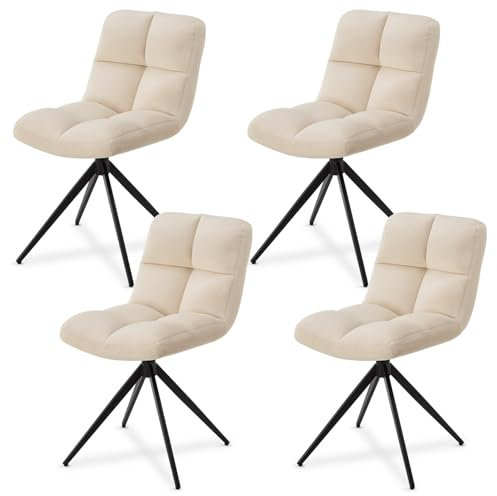 Juskys Drehstuhl Dallas 4er Set - Esszimmerstühle drehbar, Stoff Bezug - Stuhl bis 120 kg belastbar - Stühle Esszimmer, Esszimmerstuhl Samt Beige