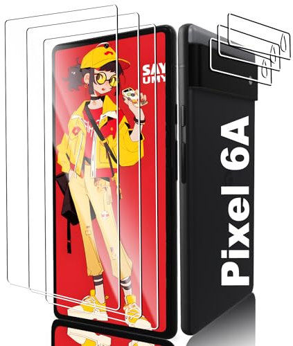 DIREARY Google Pixel 6A Panzer Schutz Glas, 3 Displayschutzfolie und 3 Kamera Schutzfolie, Gehärtetem Glas Displayschutzfolie, Screen Protector Fingerabdrucksensor Kompatible, 9H Härte