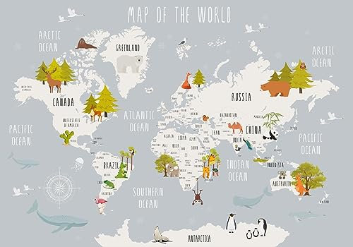 Fototapete Schlafzimmer Kinderzimmer 3D Tapeten 3D Effekt Wohnzimmer Cartoon Tier Elch Schwarzbär Weltkarte Wandposter Xxl Waterfall Weiß Grau Blumen Wald Natur Mustertapete