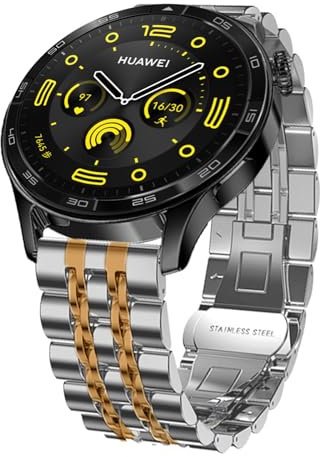 Hinnwer 22mm Correa de Metal para Huawei Watch GT 6 46mm/GT 6 Pro 46mm/5/GT5 Pro/GT5/GT4/GT 3/GT 2 46mm Repuesto de Acero Inoxidable Pulsera para Huawei Watch Ultimate 2 - Plateado+Oro