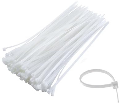 DC VOLTAGE White Pack of 100 Cable Ties 2.5mm x 200mm Clear Nylon Zip Ties Secure Tensile Strength Multi-Purpose Plastic Tie Wraps Secure Self-Locking Mechanism for Home Garden Office and DIY