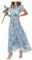 Women's Chiffon Floral Maxi Dress - Summer Elegant Boho Long Flowy Dresses Ruffle Sleeves V Neck Vacation Beach Outfit Wedding Guest Engagement Cocktail Party (L,Blue)