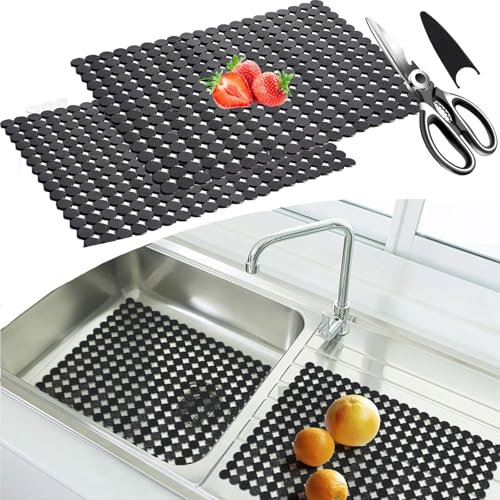 2 Stück Schutzmatte für Küche, 30 x 40 cm Spülbeckeneinlage Silikon Spülbeckenmatte, Zuschneidbar für Spülbecken, Abtropfmatte Spülbeckenschutz für Edelstahl & Keramikspülen, Trocken von Besteck